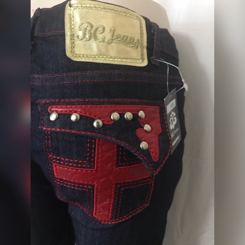 BC Jeans Navy Blue with Red Embellished Jeans - Picture 7 of 8